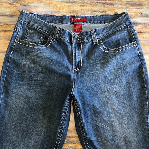 Red Rivet Jeans Capris Cropped Mid Rise Blue Womens Plus Size 18W - Picture 6 of 15
